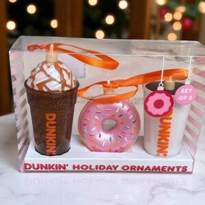 Dunkin Donuts Holiday Ornaments Set - Pink, Brown, White
